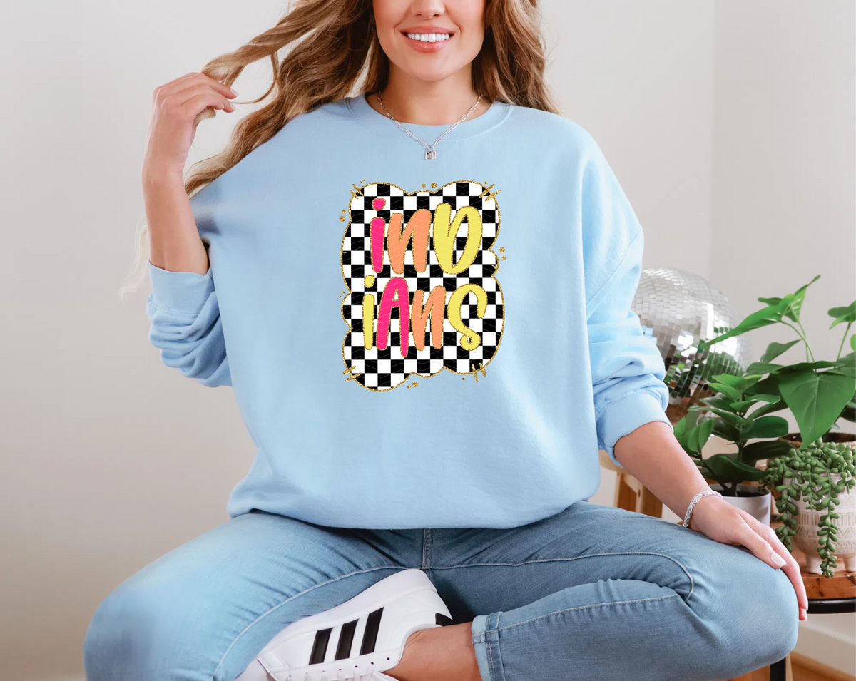 Gold Border Checkerboard Indians DTF TRANSFER