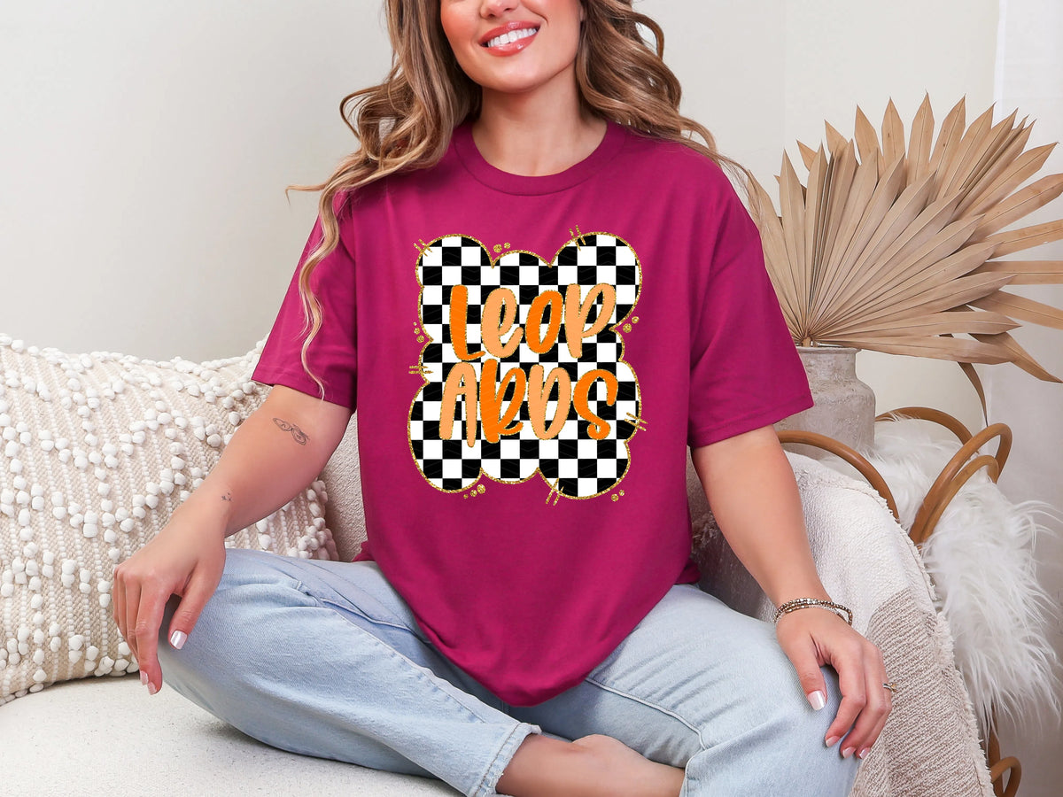 Gold Border Checkerboard Leopards DTF TRANSFER