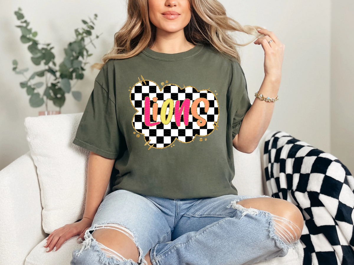 Gold Border Checkerboard Lions DTF TRANSFER