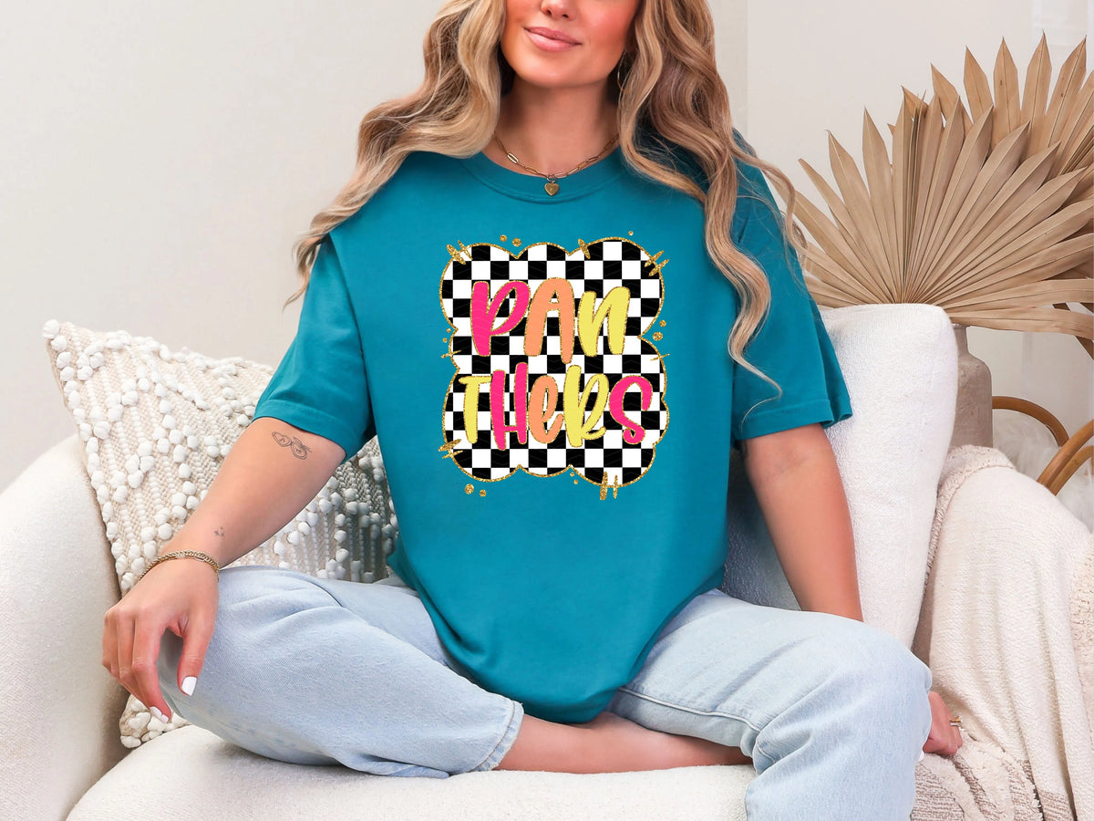 Gold Border Checkerboard Panthers DTF TRANSFER