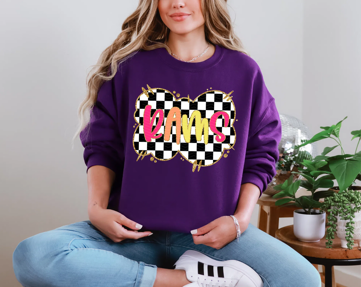Gold Border Checkerboard Rams DTF TRANSFER