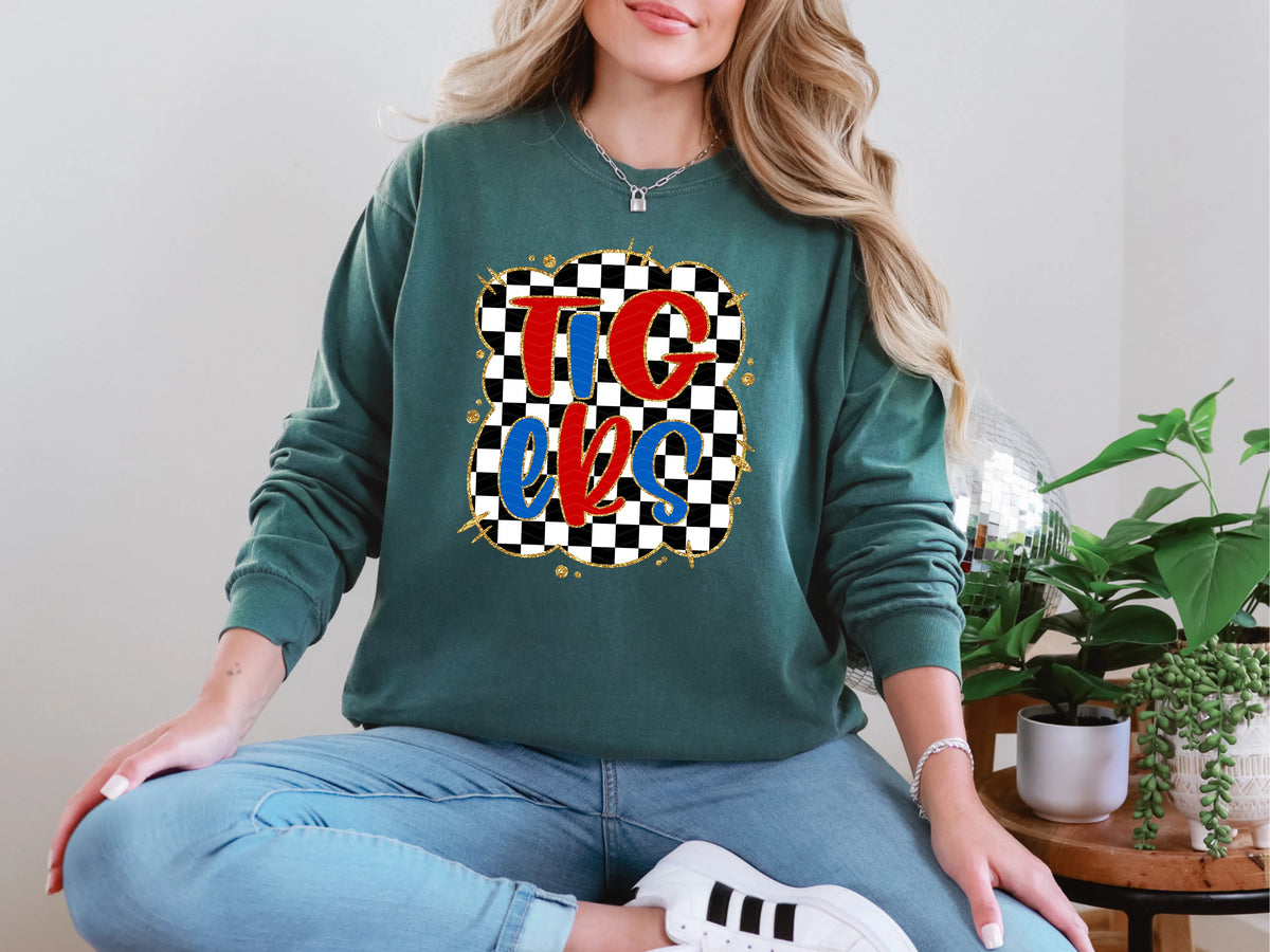 Gold Border Checkerboard Tigers 2 DTF TRANSFER