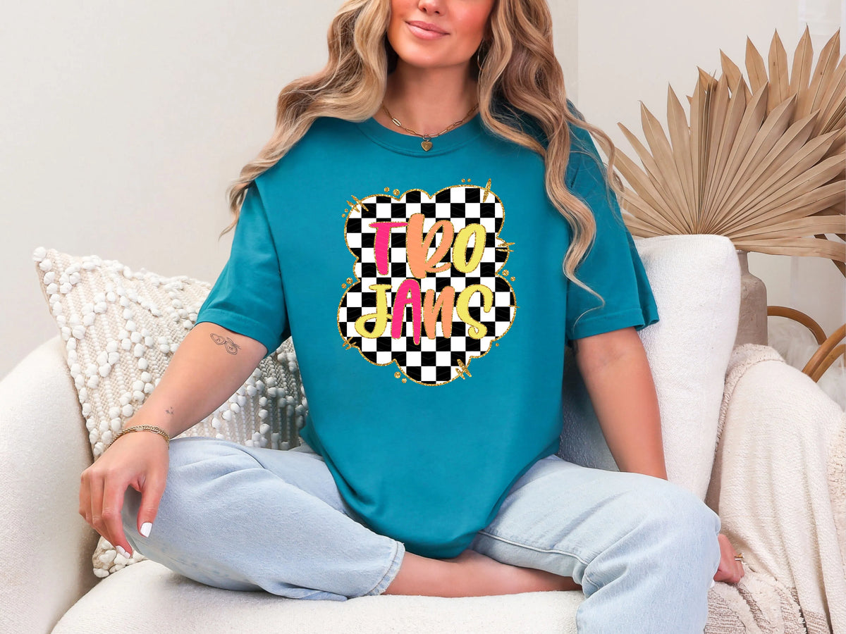 Gold Border Checkerboard Trojans DTF TRANSFER
