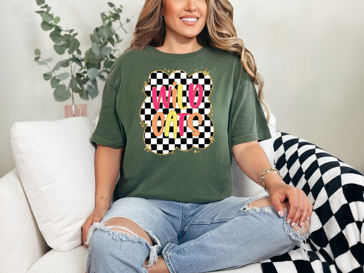Gold Border Checkerboard Wildcats DTF TRANSFER