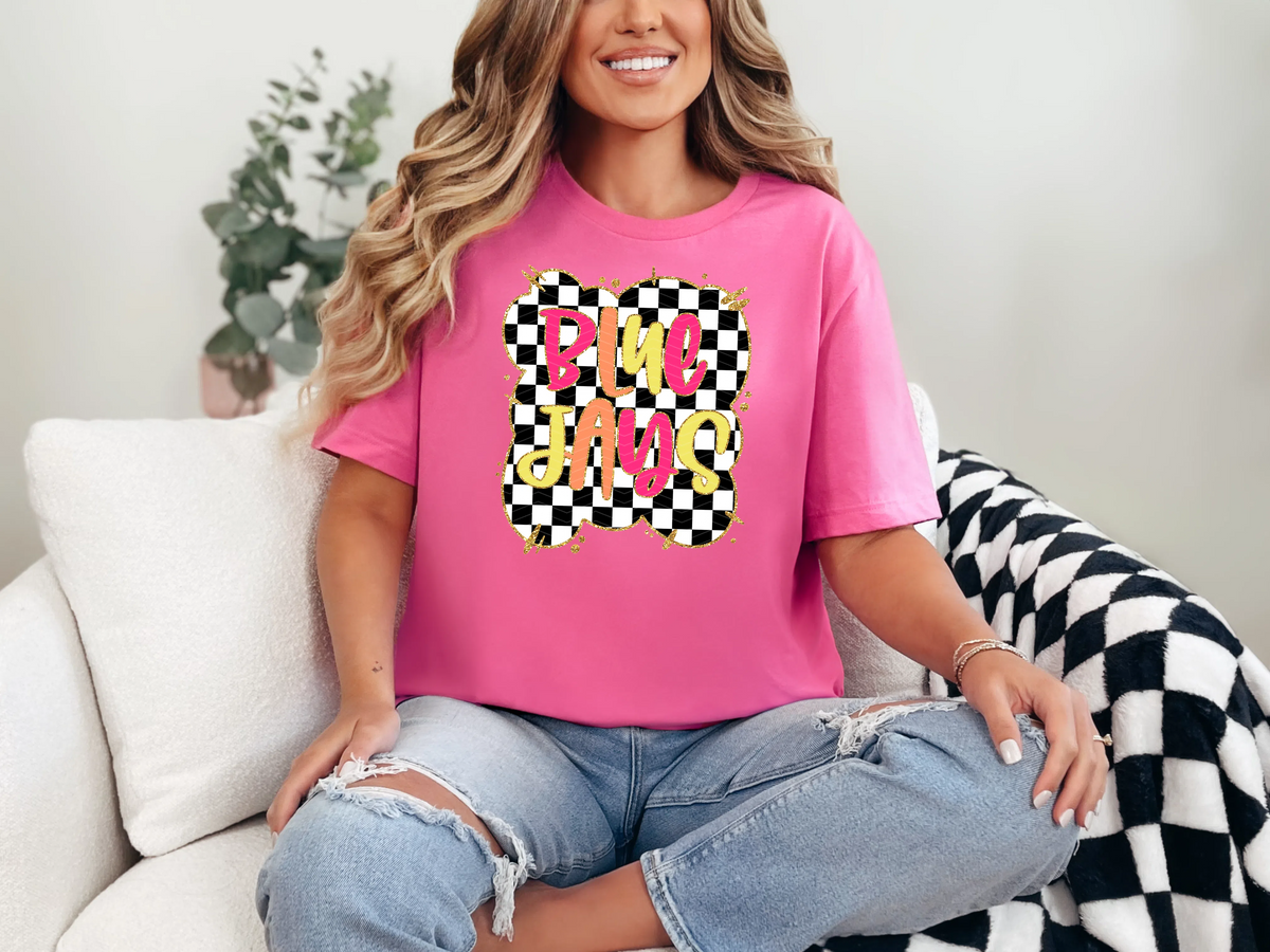 Gold Border Checkerboard bluejays DTF TRANSFER