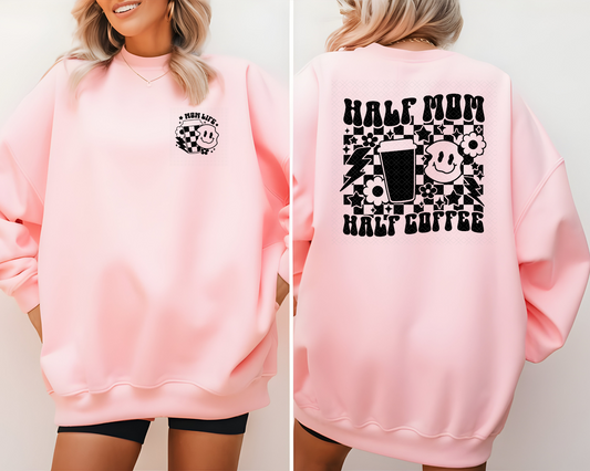 Half Mom Half Coffee back + pocket DTF TRANSFER