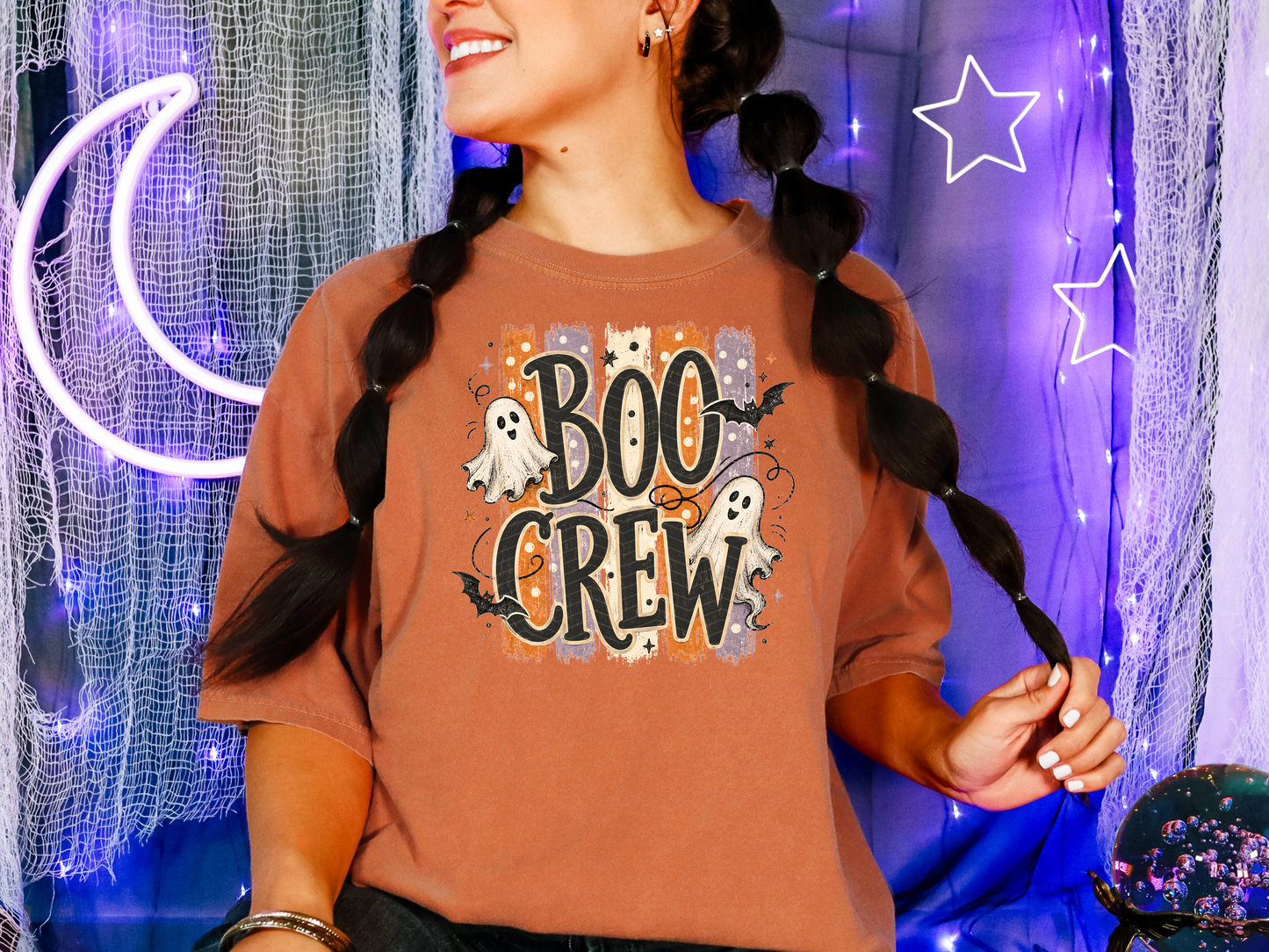 Halloween Stripes Boo Crew Purple DTF TRANSFER