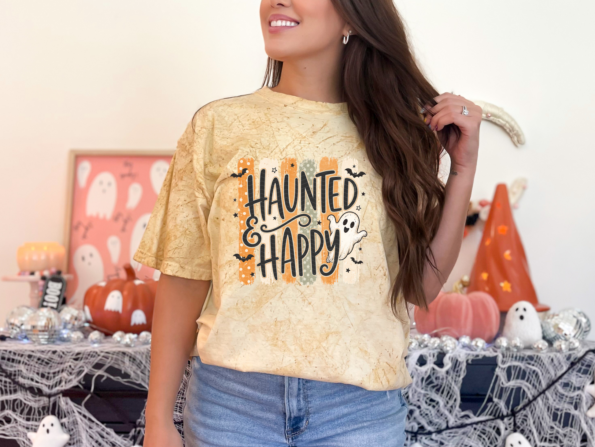 Halloween Stripes Haunted & Happy DTF TRANSFER