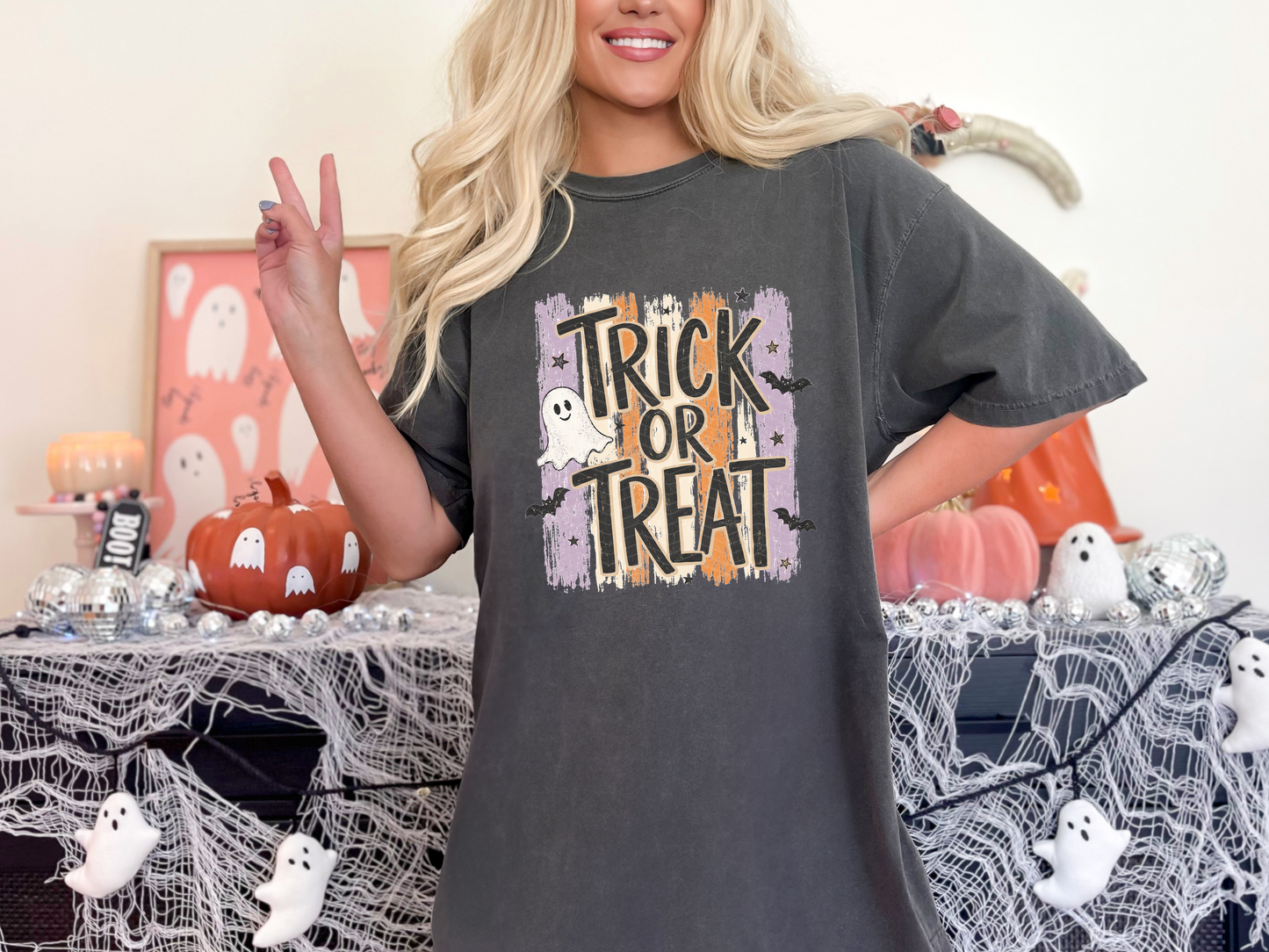 Halloween Stripes Trick or Treat Pastel DTF TRANSFER