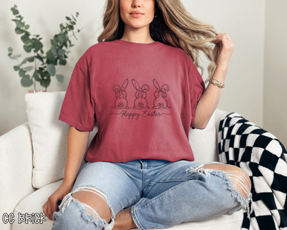 Happy Easter Bunny Trio Outline DTF TRANSFER