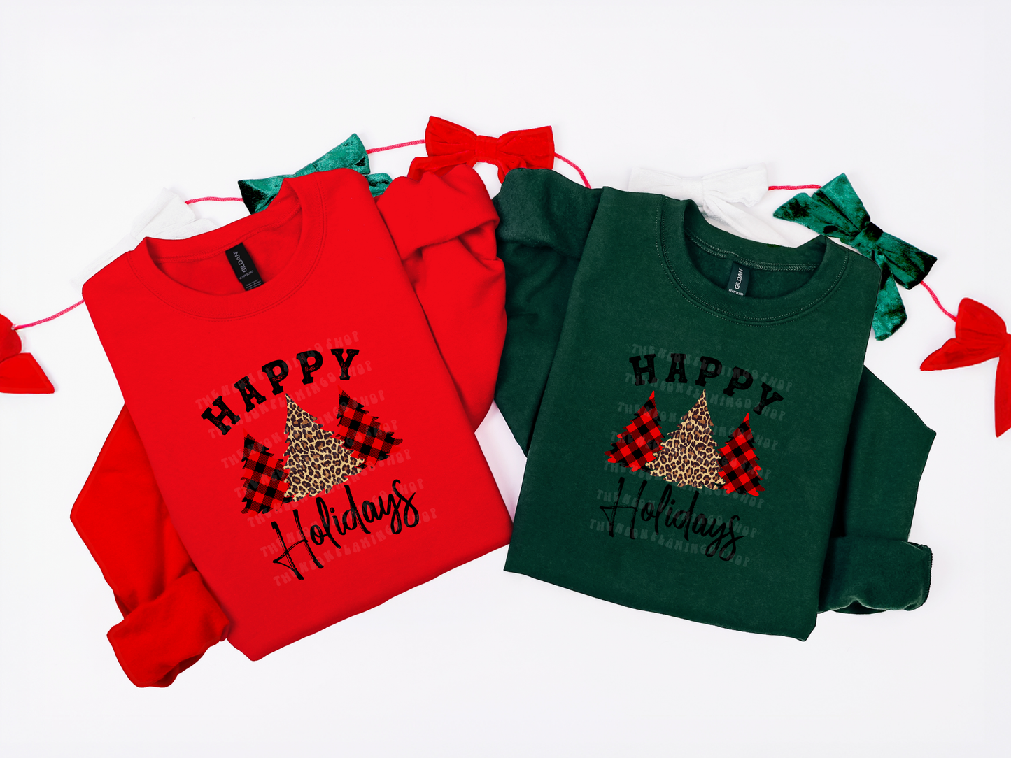 Happy Holidays Plaid & Leopard Trees DTF TRANSFER