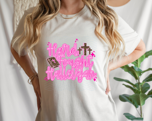 Hard Fought Hallelujah pink leopard DTF TRANSFER