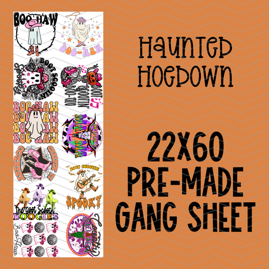 Haunted Hoedown Halloween Pre-Made Gang Sheet 22x60 DTF Transfers for Spooky Fun Graphics on Tees