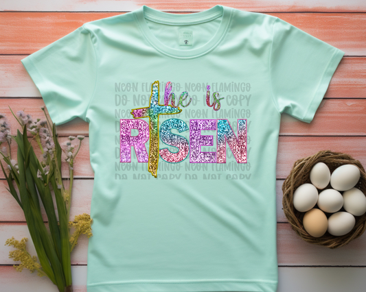 He Is Risen Faux Embroidery Glitter DTF TRANSFER