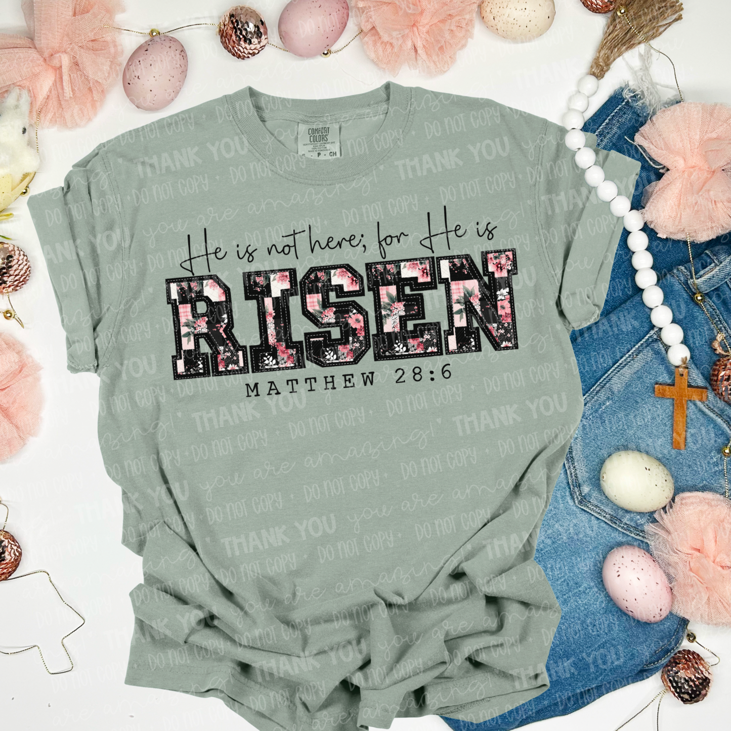 He Is Risen Quilted Floral DTF TRANSFER