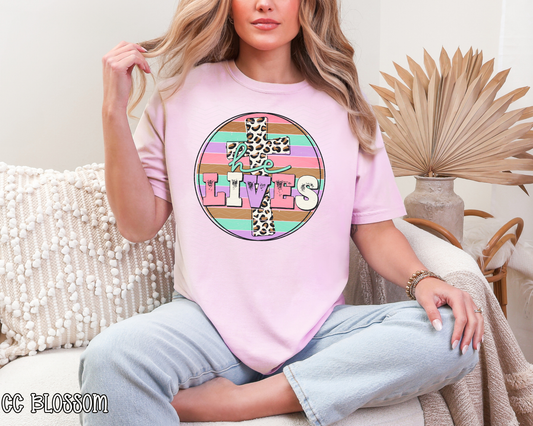 He Lives Leopard Cross Pastel Circle