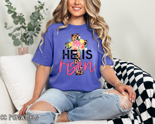 He is Risen Leopard Floral Cross