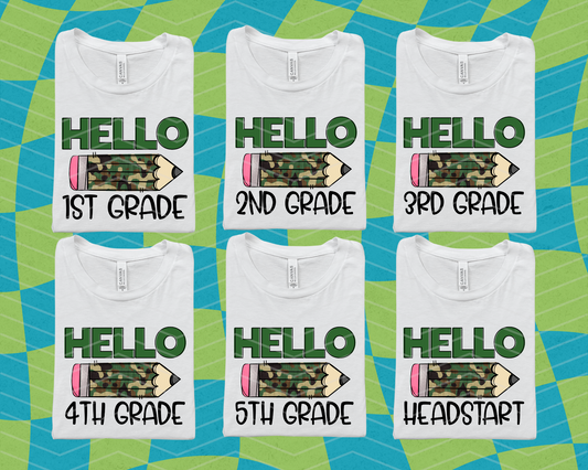 Hello Camo Pencil Grades DTF TRANSFER