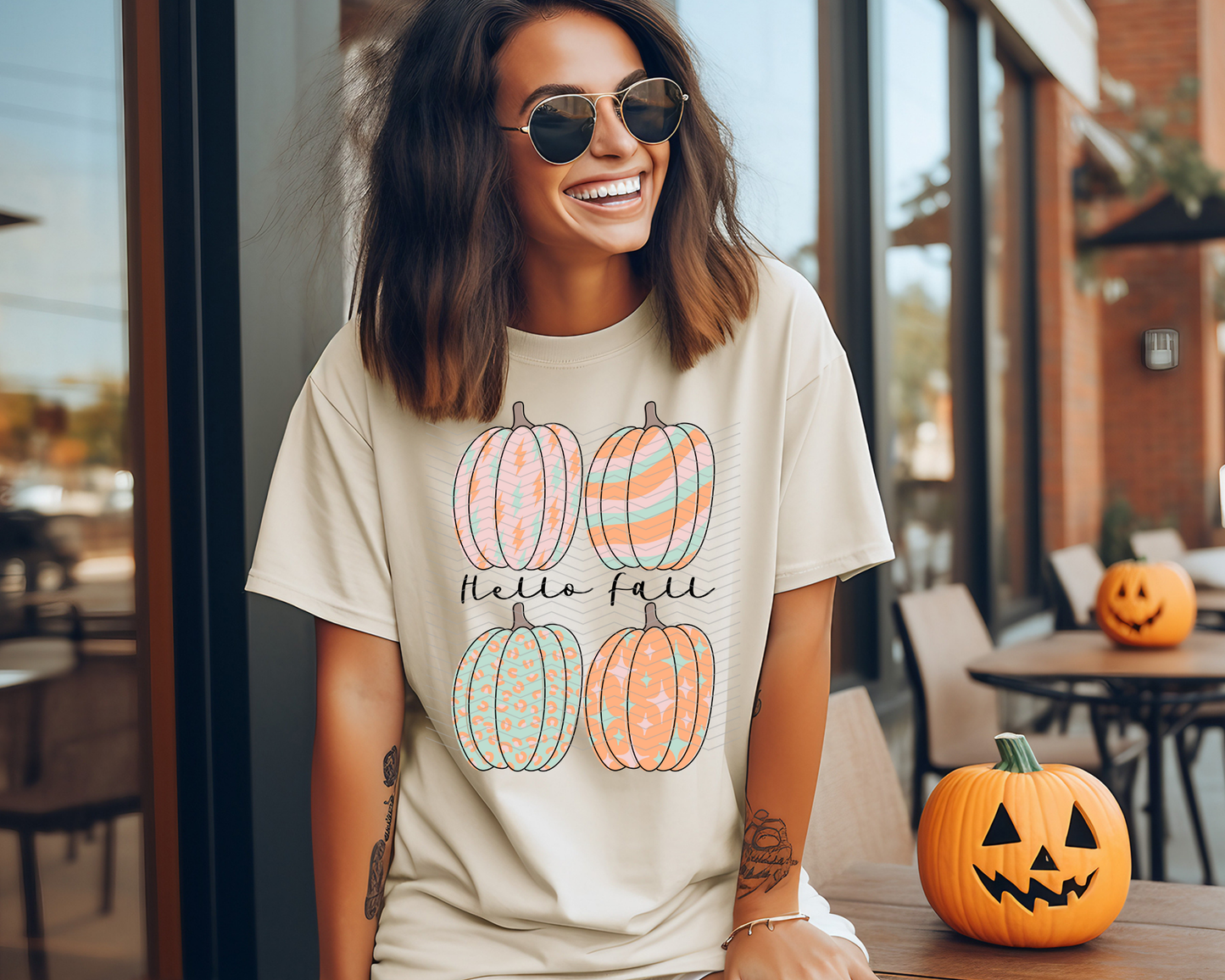 Hello Fall Retro Groovy Pumpkins DTF TRANSFER