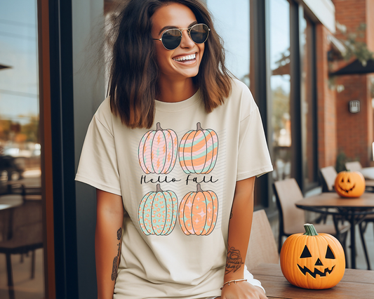 Hello Fall Retro Groovy Pumpkins DTF TRANSFER