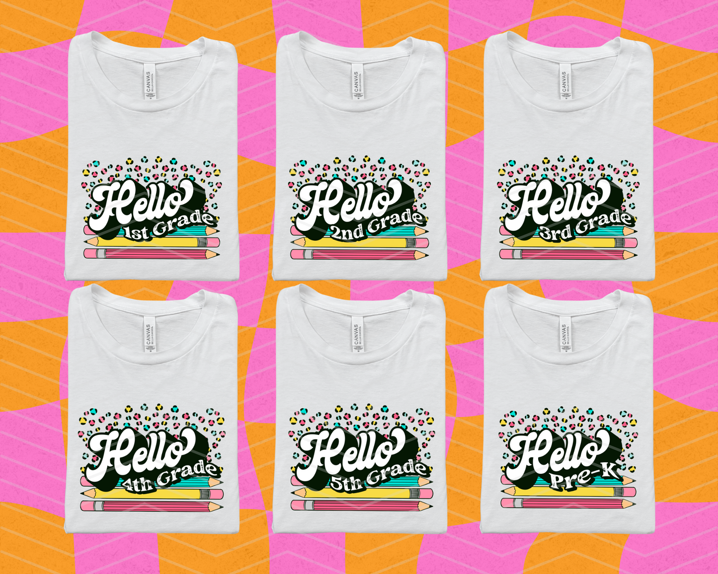 Hello Retro Leopard Pencils Grades DTF TRANSFER