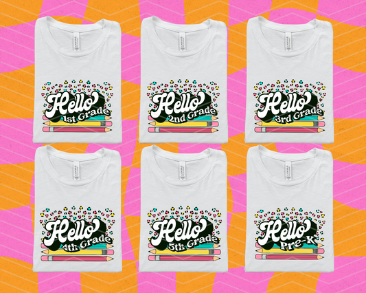 Hello Retro Leopard Pencils Grades DTF TRANSFER