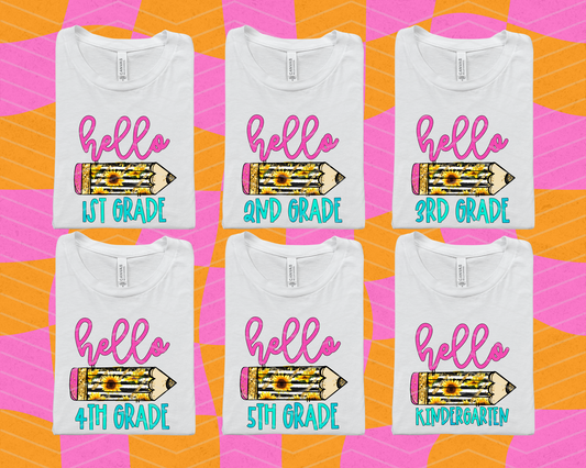 Hello Retro Leopard Pencils Grades DTF TRANSFER