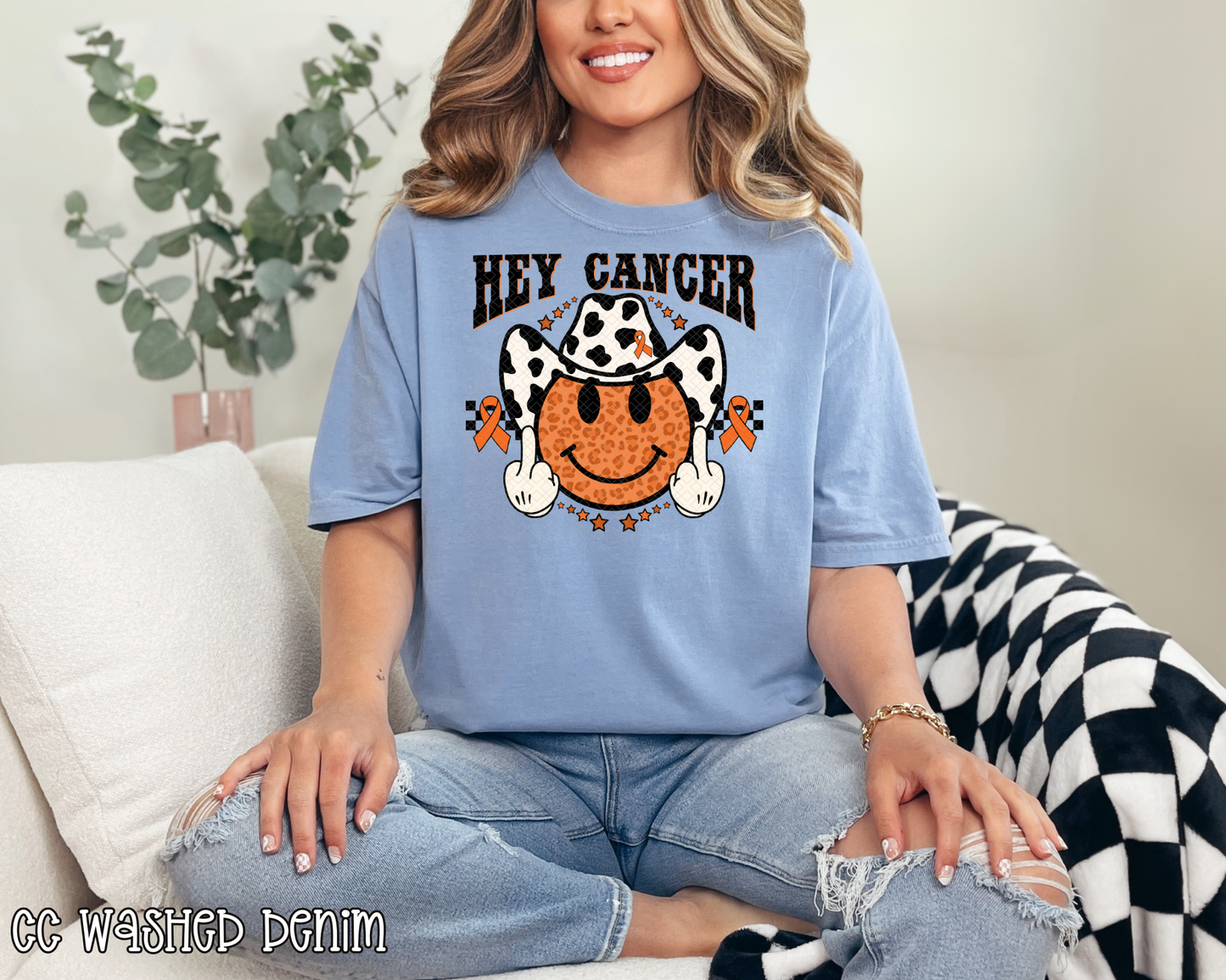 Hey Cancer FU Orange Black Western DTF TRANSFER