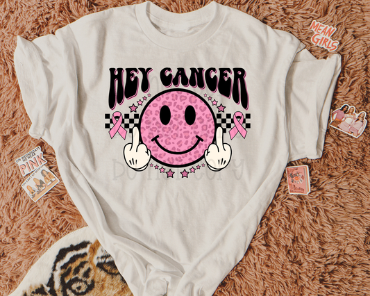 Hey Cancer FU Smiley Black DTF TRANSFER