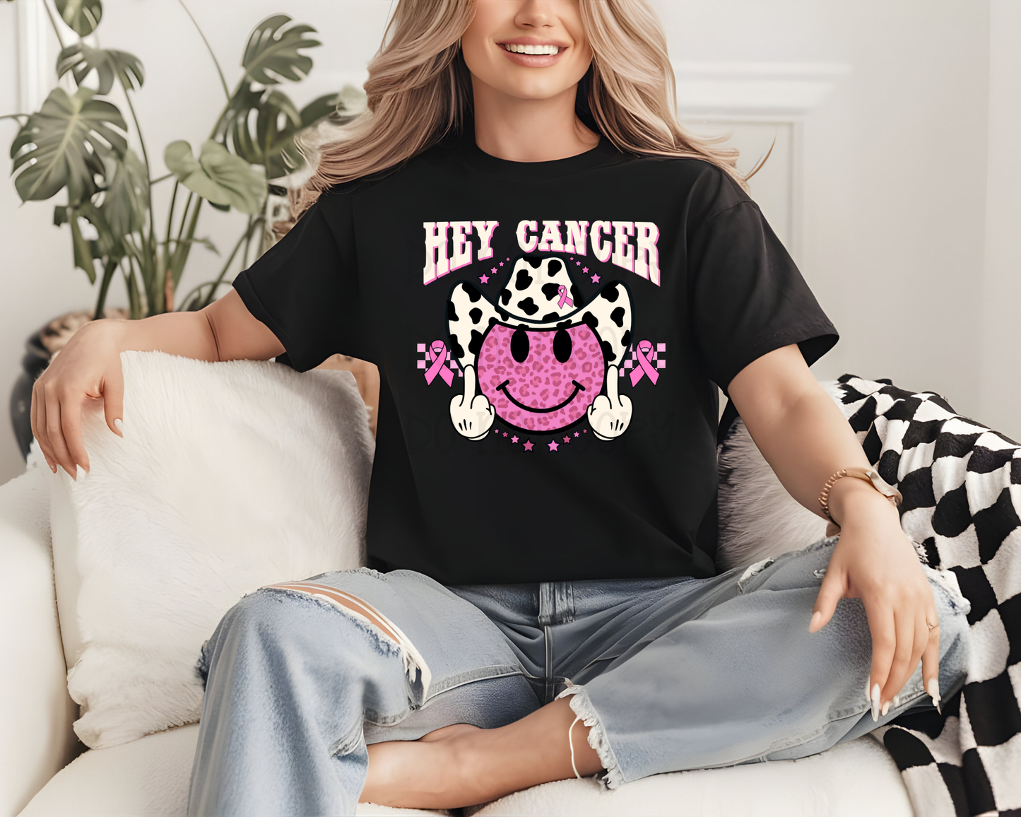 Hey Cancer FU Western Leopard Smiley White DTF TRANSFER