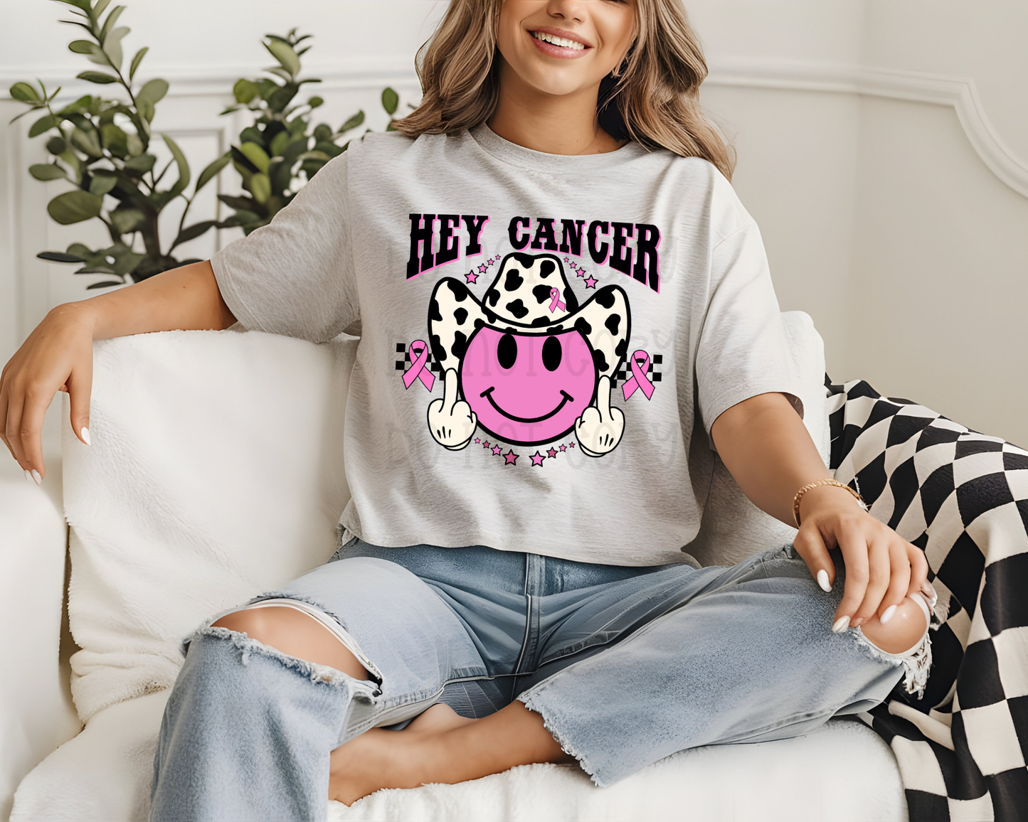 Hey Cancer FU Western Leopard Smiley Black DTF TRANSFER