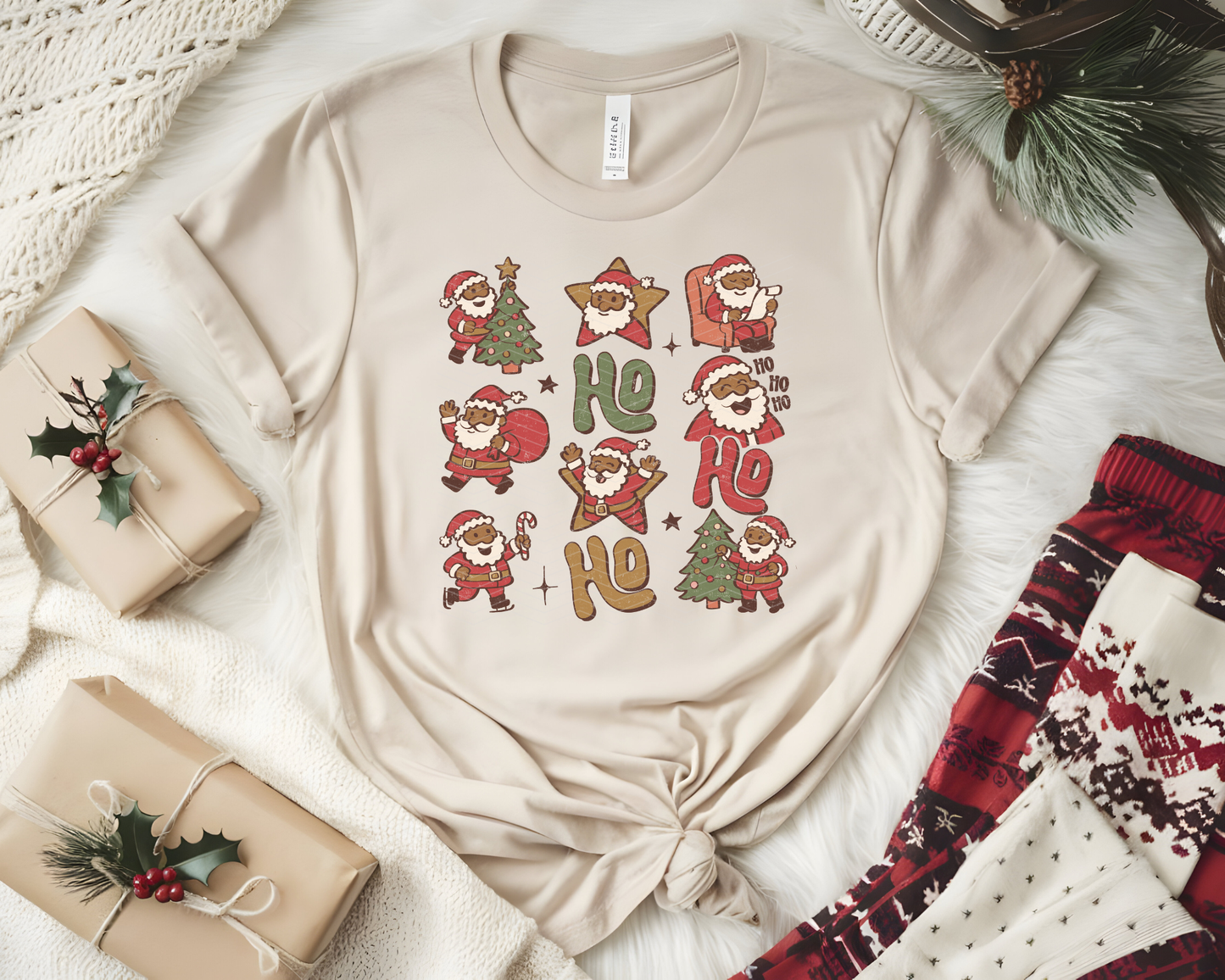 Ho Ho Ho Santa Star Collage | 2 Skin Tones | DTF TRANSFER