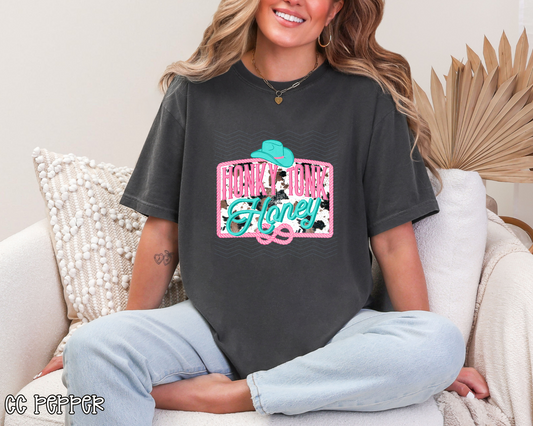 Honky Tonk Honey Cow Print DTF TRANSFER