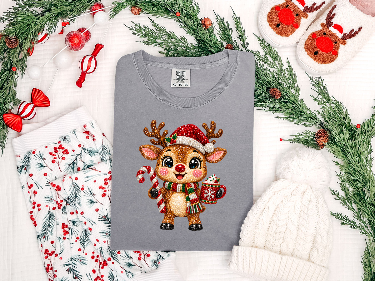 Hot Cocoa Reindeer Rhinestone DTF TRANSFER