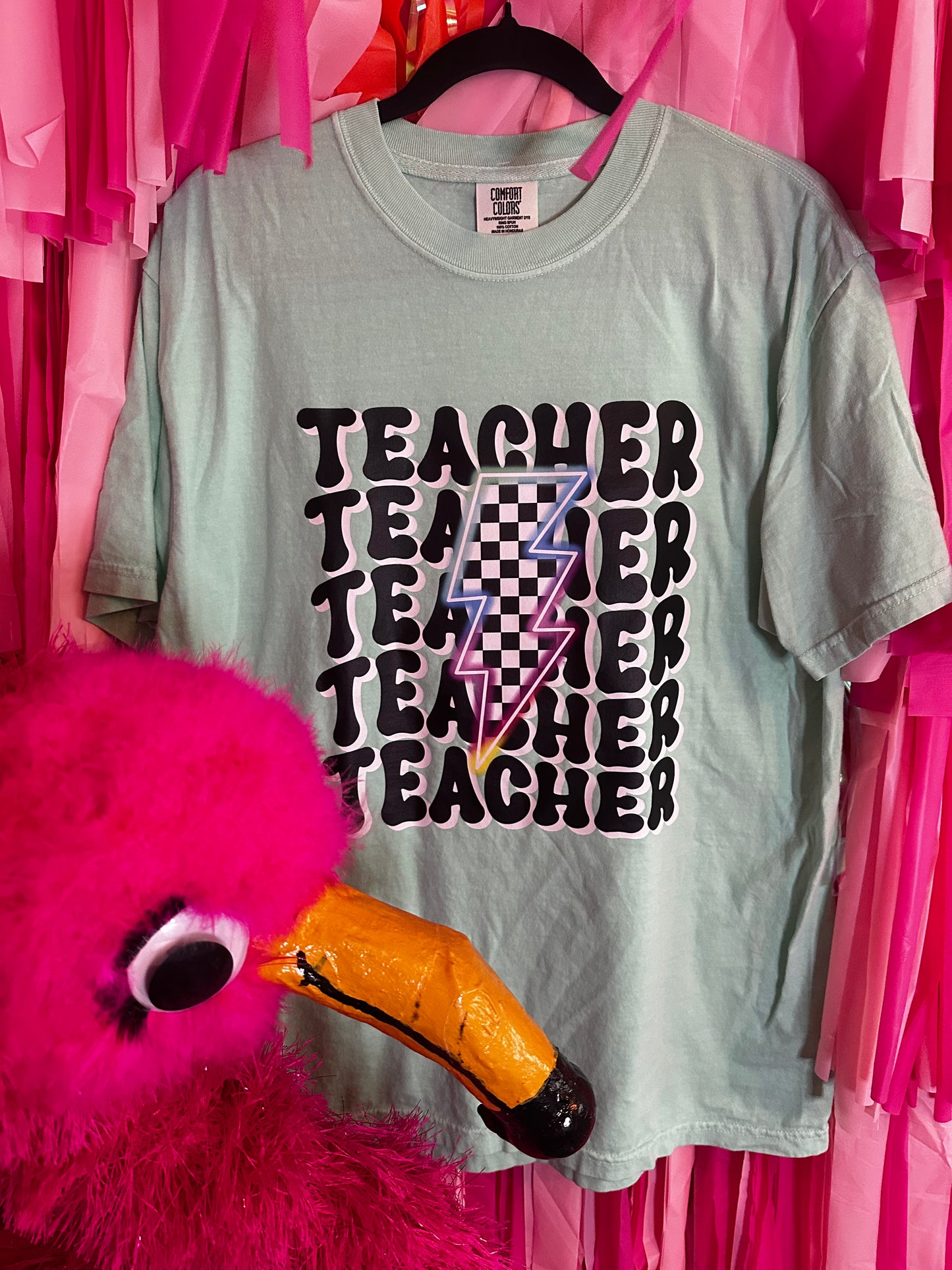 Teacher Lightning Bolt Comfort Colors Island Reef