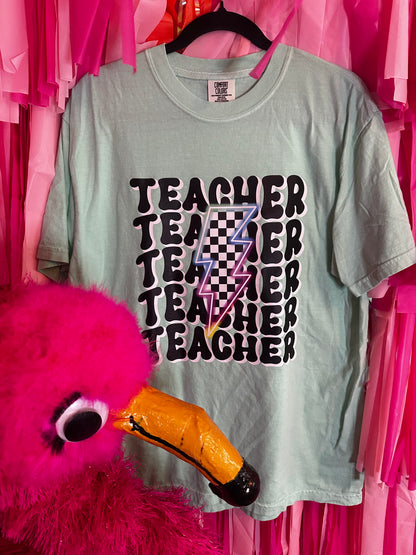 Teacher Lightning Bolt Comfort Colors Island Reef