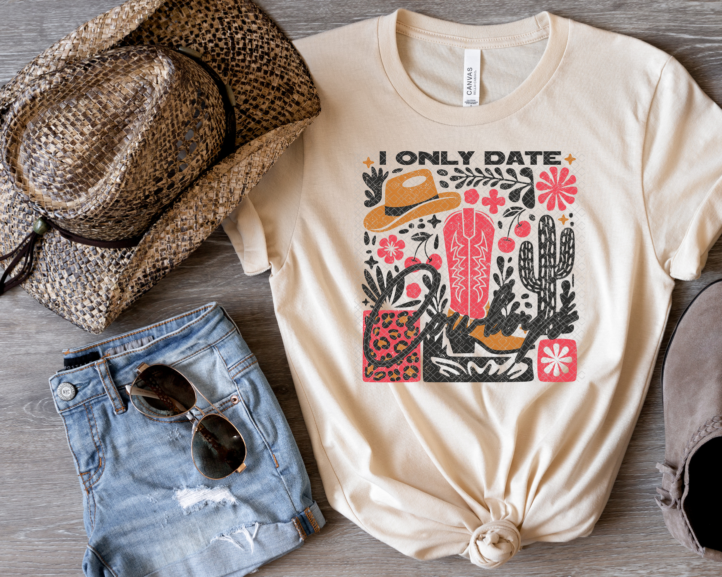 I Only Date Cowboys Retro Collage Black DTF TRANSFER