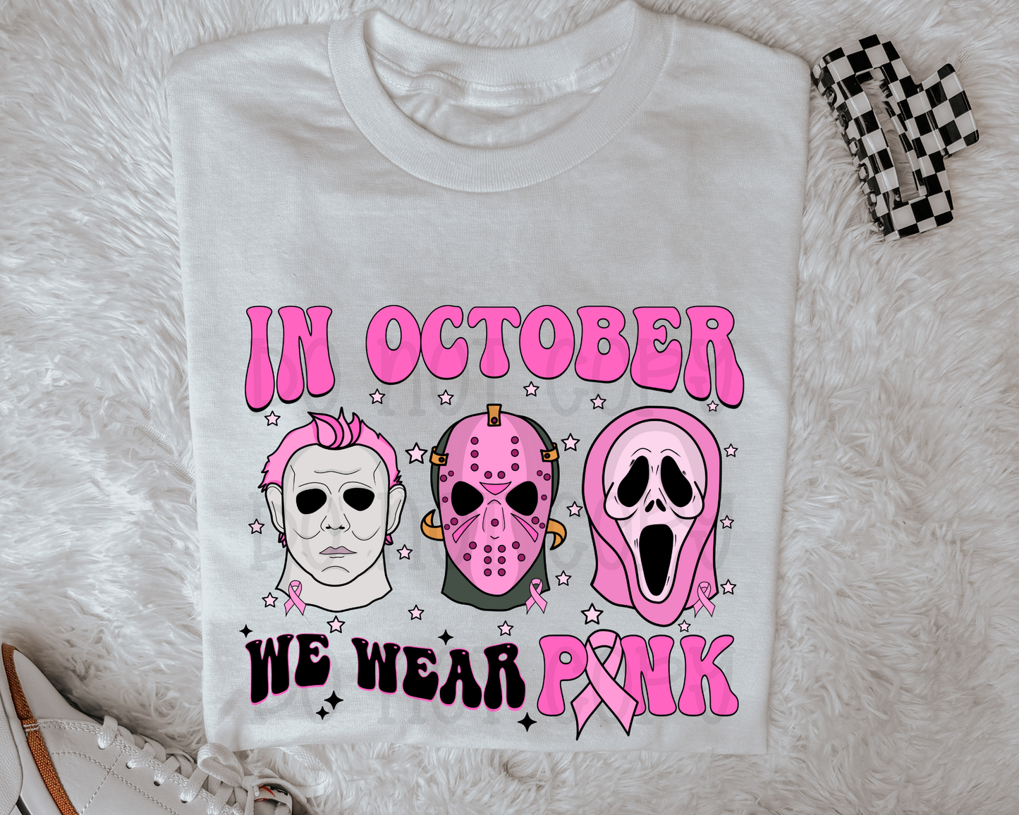 In October We Wear Pink Horror Characters DTF TRANSFER