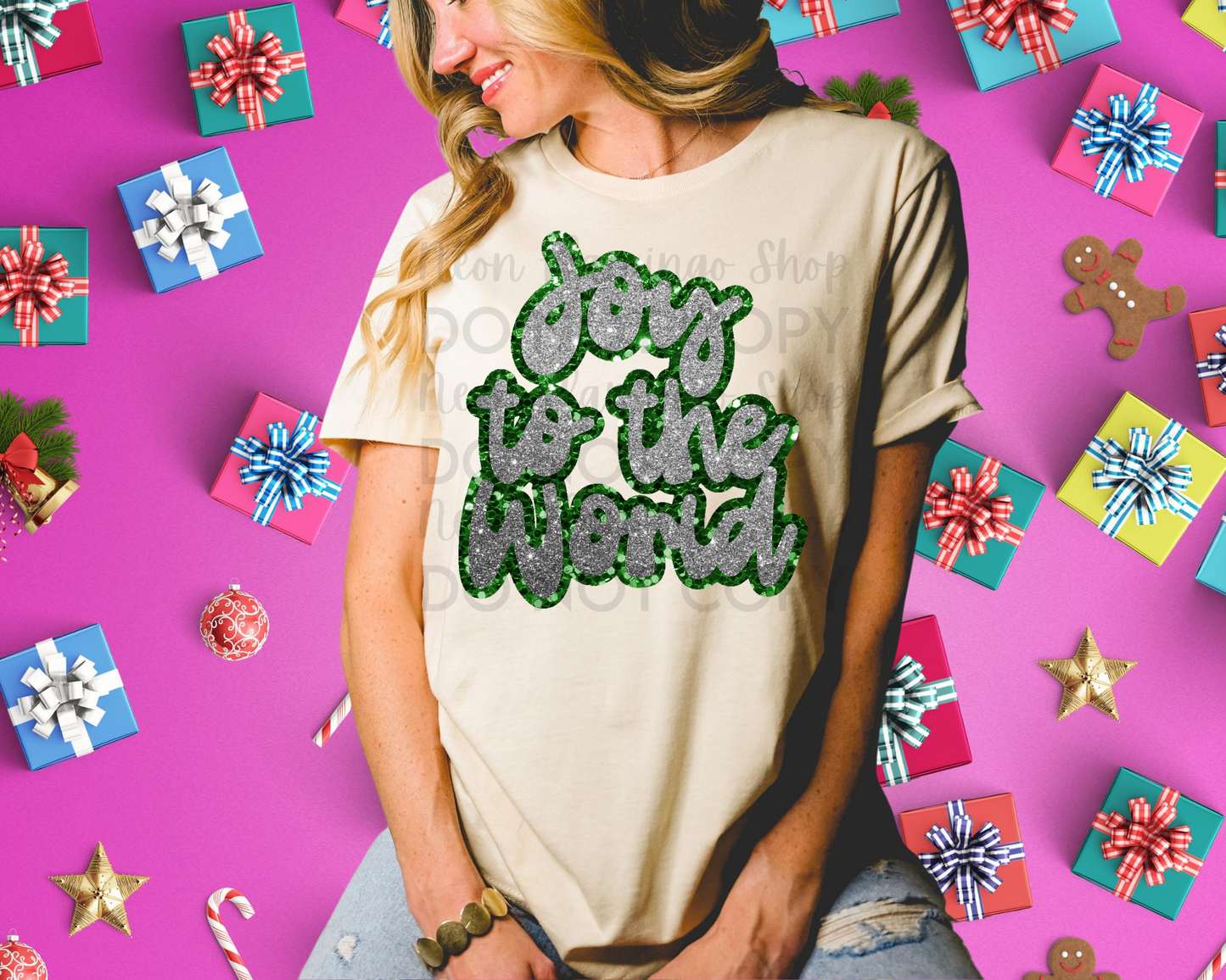 Joy to the World green glitter