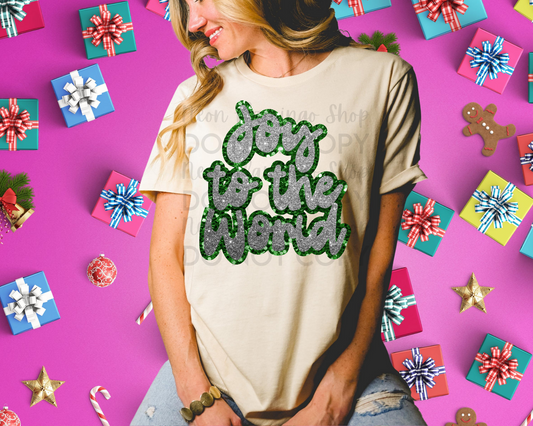 Joy to the World green glitter