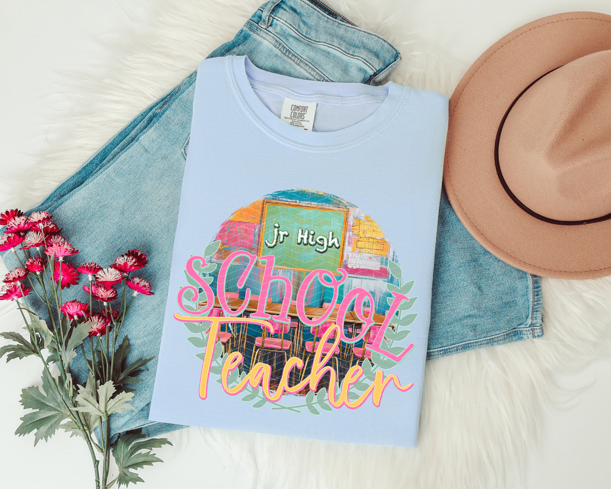 Jr High School Grade Teacher Watercolor Laurel Wreath DTF TRANSFER
