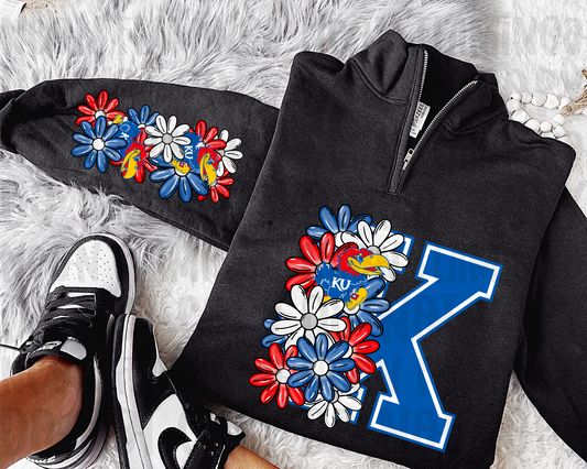 KU Jayhawks Floral with Sleeve Option DTF TRANSFER