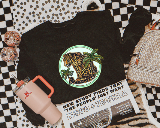 Leopard Palms Faux Embroidery