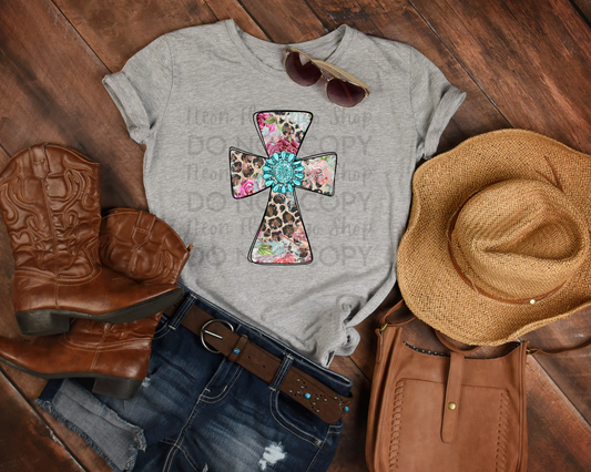 Leopard Turquoise Cross