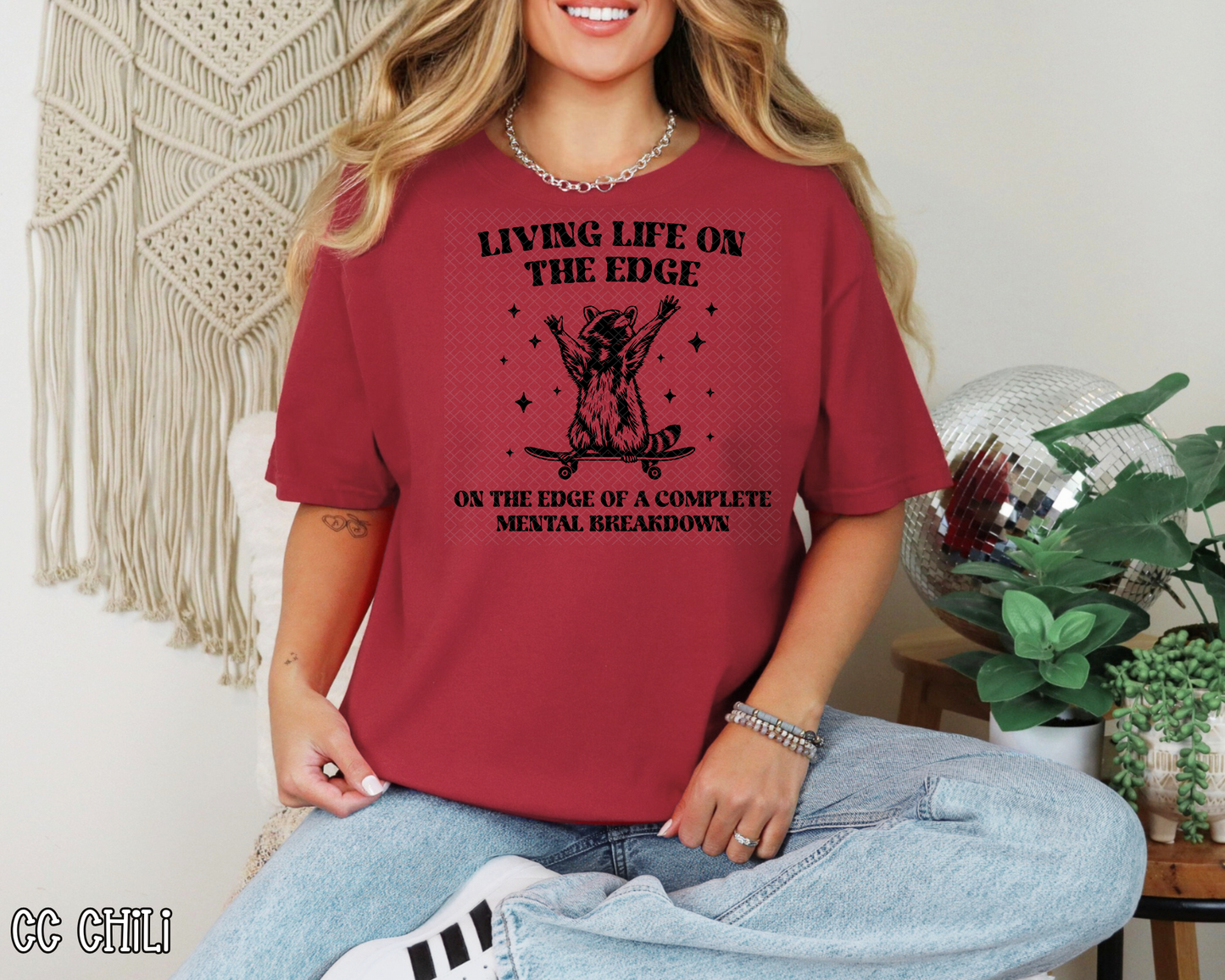 Living Life on The Edge Raccoon DTF TRANSFER