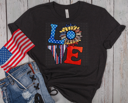 Love Patriotic Sunflower DTF TRANSFER