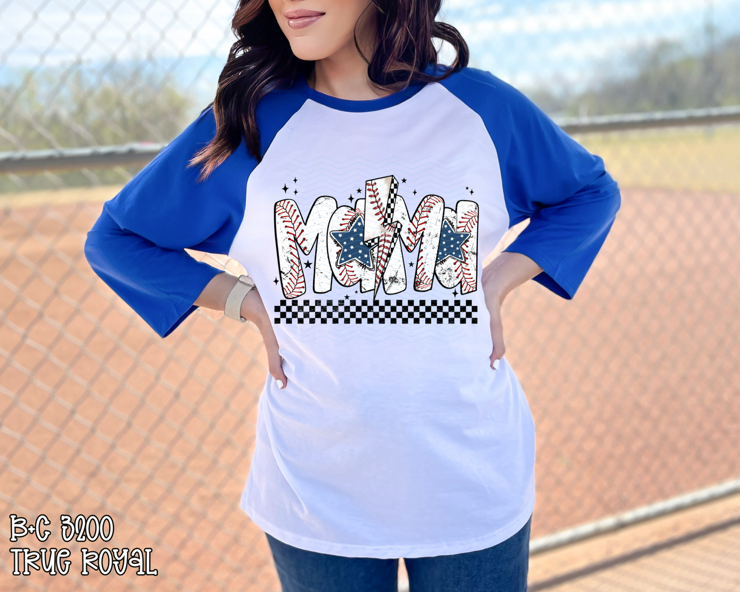 Mama Baseball Checkered Lightning