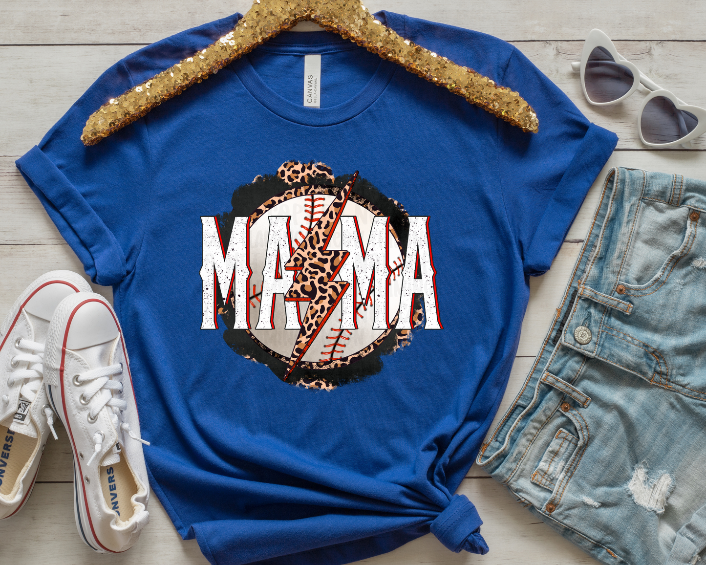 Mama Baseball Leopard Lightning DTF TRANSFER