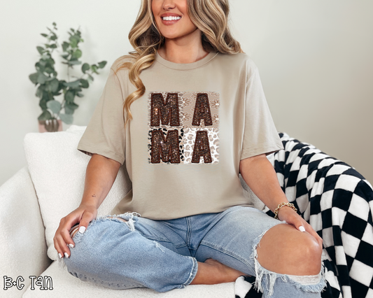 Mama Brown Faux Embroidery Leopard DTF TRANSFER