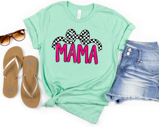 Mama Checkered Bow Pink Mama DTF TRANSFER